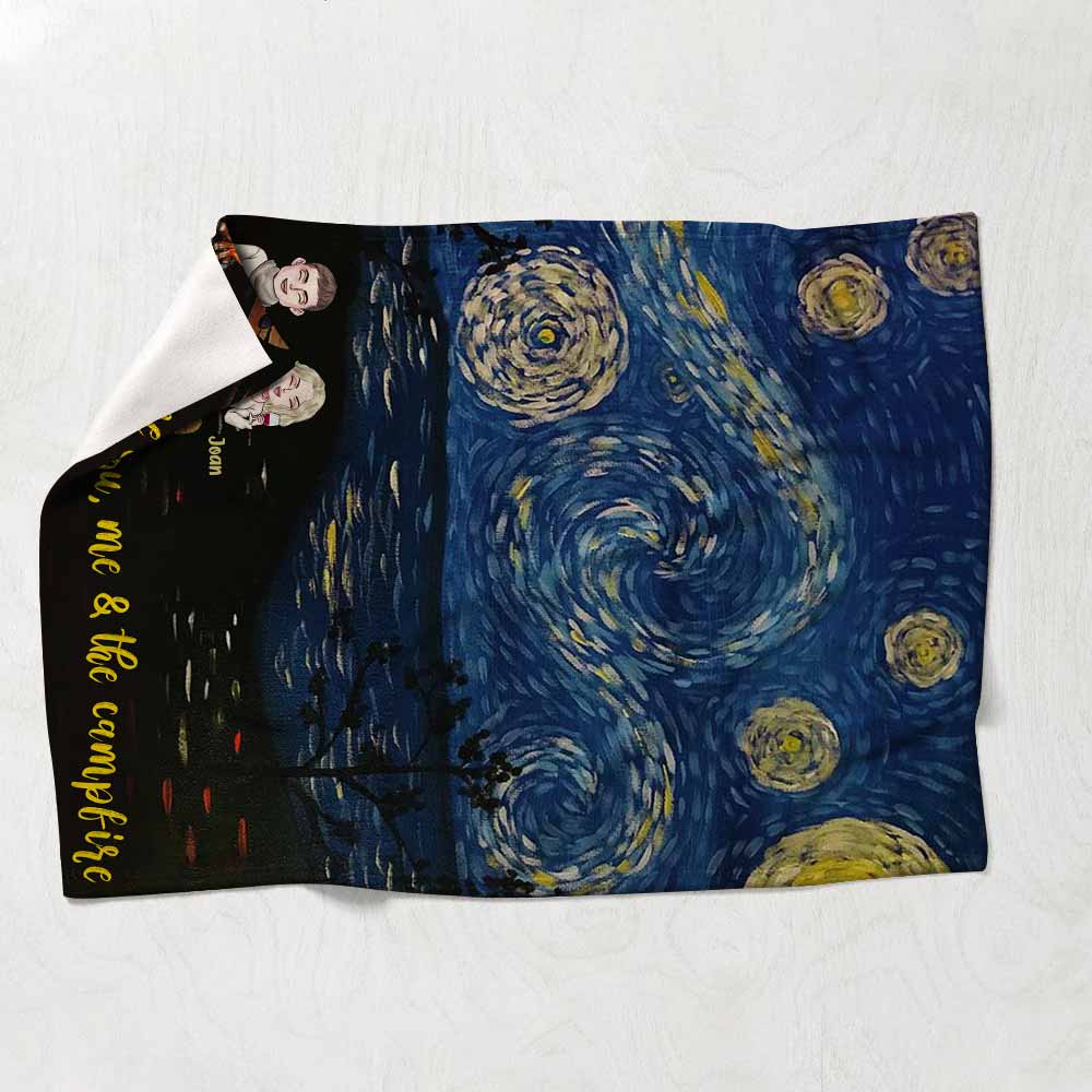 Toi, moi et le feu de camp - Couverture de camping personnalisée pour couples