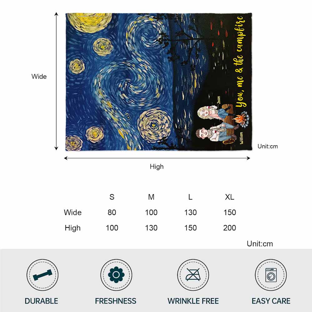 Toi, moi et le feu de camp - Couverture de camping personnalisée pour couples