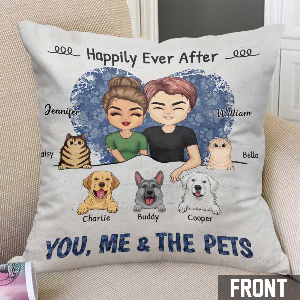 Coussin décoratif personnalisé pour couple « Toi, moi et les animaux »