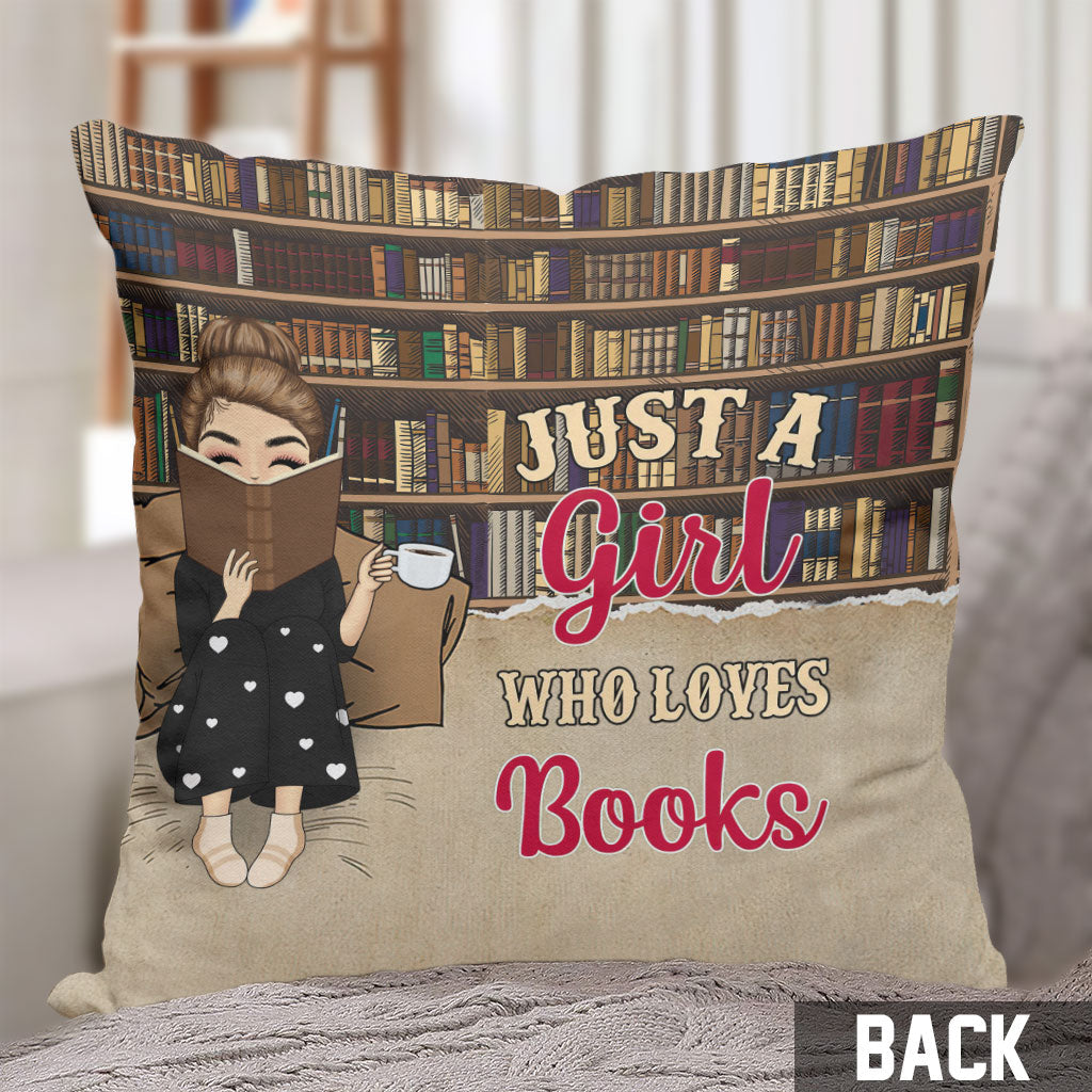 Coussin décoratif personnalisé « Juste une fille qui aime les livres »