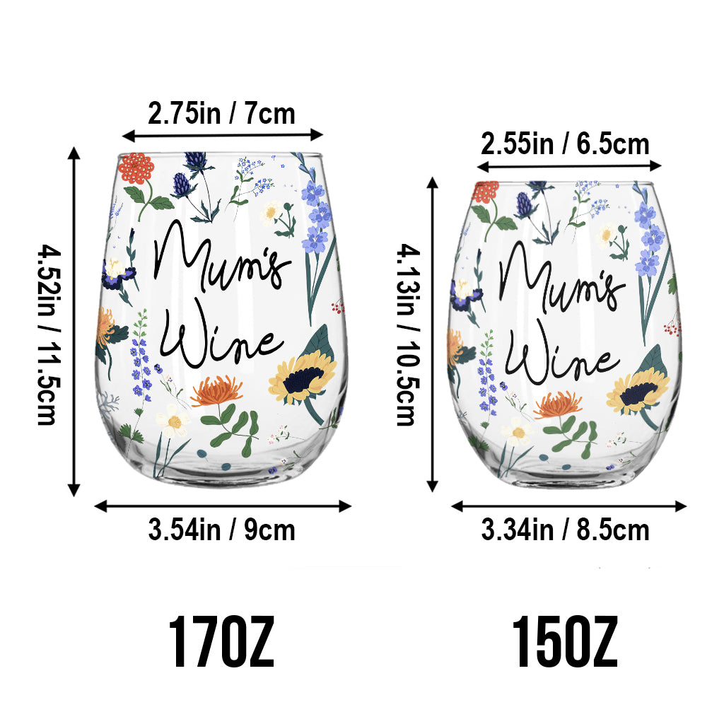 Verre à vin « Maman » à motif floral et botanique - Verre à vin personnalisé pour la fête des mères.