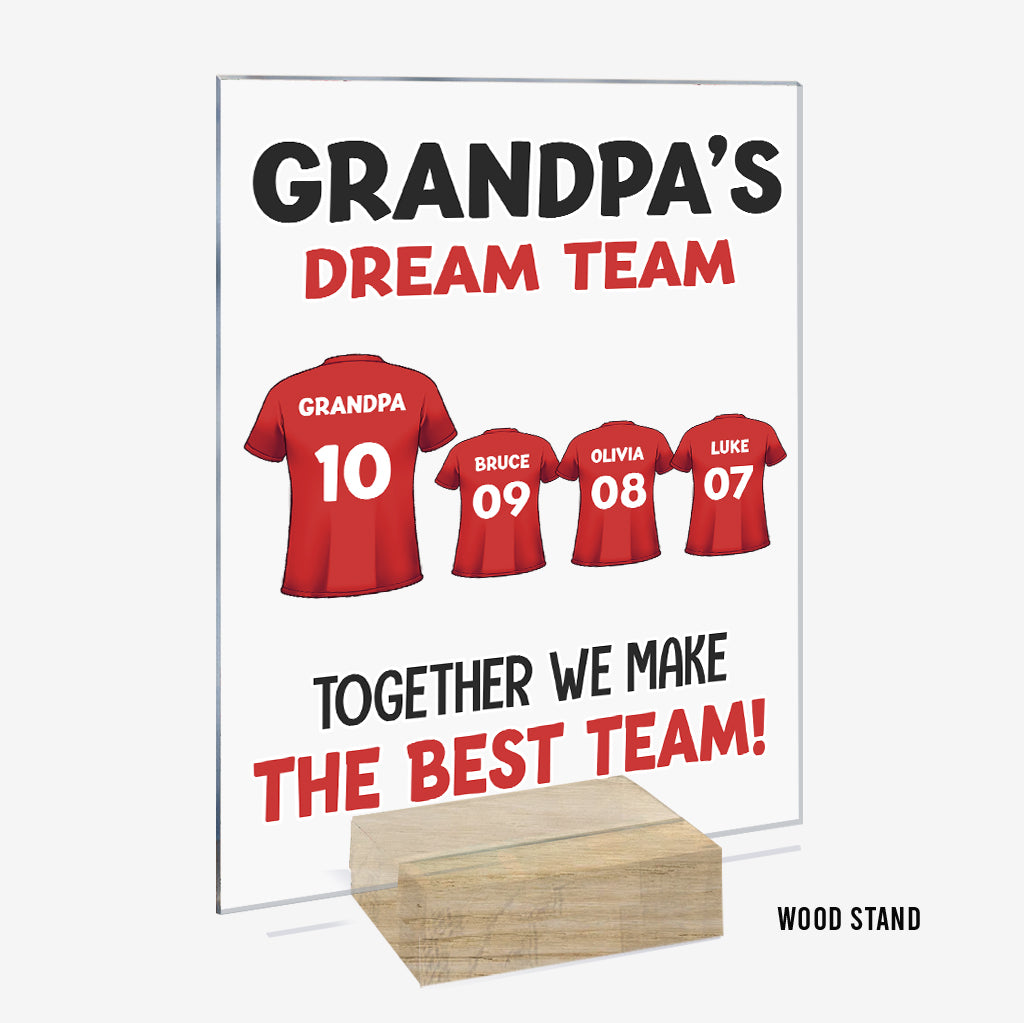 L'équipe de grand-père : Ensemble, nous formons la meilleure équipe ! – Plaque acrylique transparente personnalisée pour grand-père