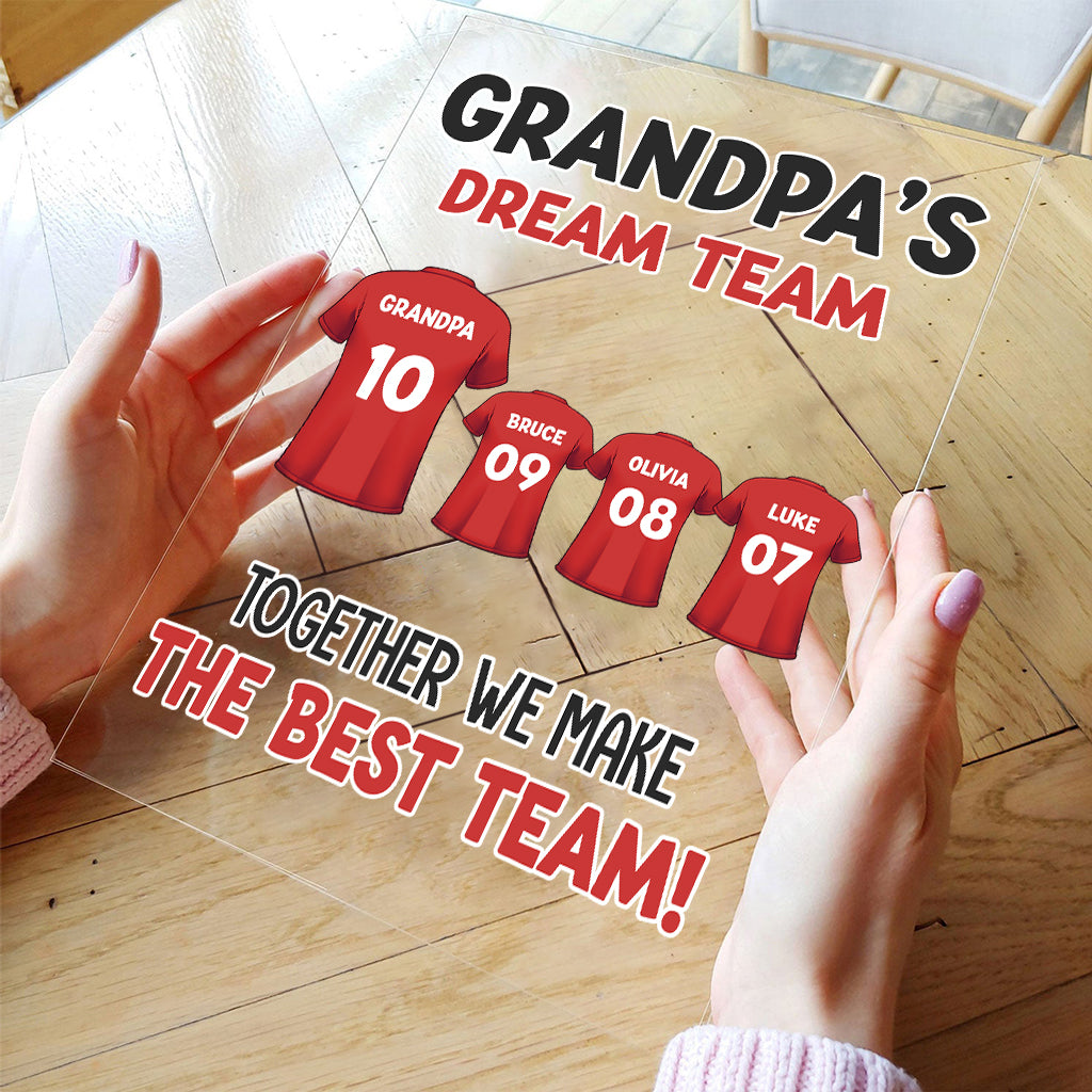 L'équipe de grand-père : Ensemble, nous formons la meilleure équipe ! – Plaque acrylique transparente personnalisée pour grand-père