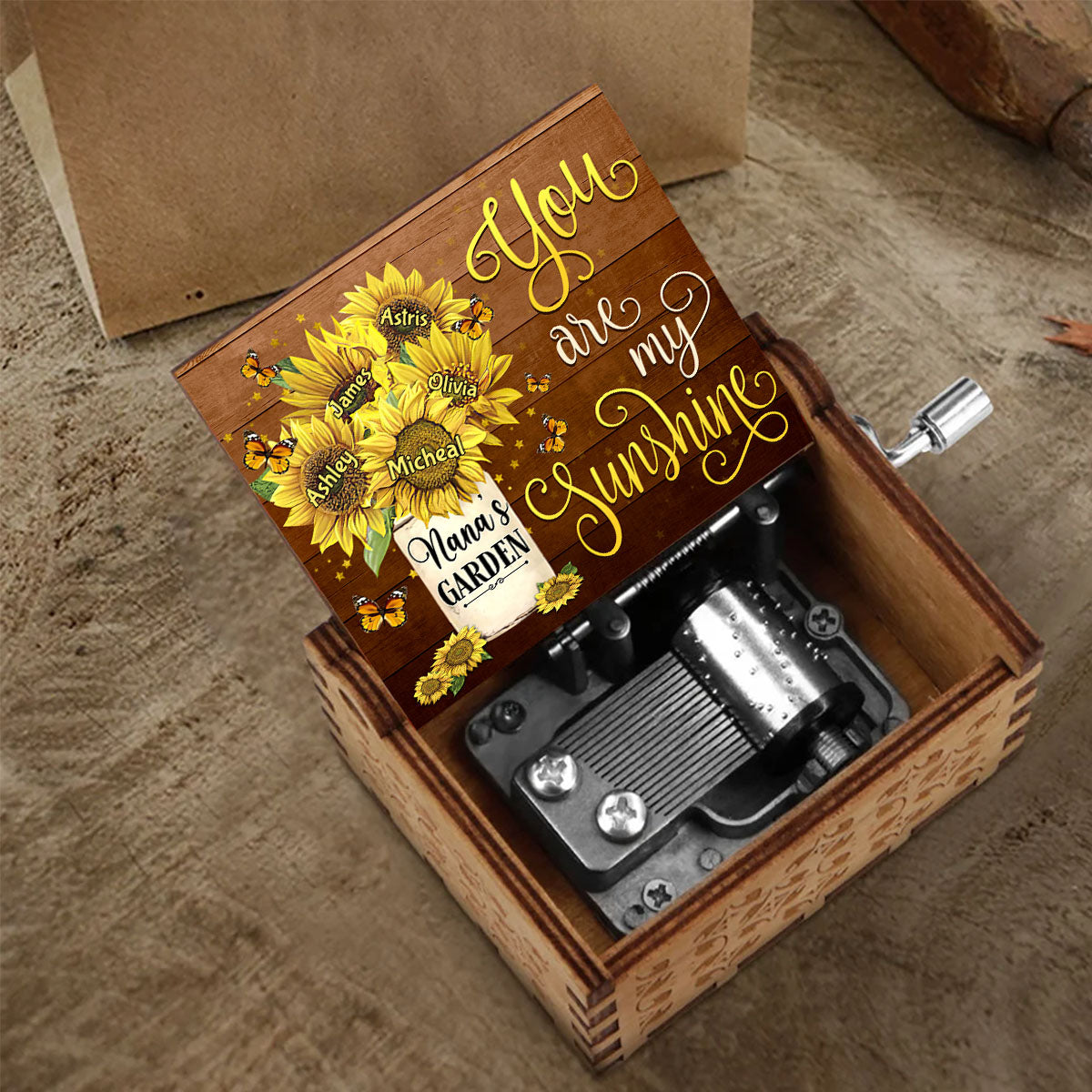 Tu es mon rayon de soleil - Cadeau pour grand-mère, papa, maman, grand-père - Boîte à musique à manivelle personnalisée