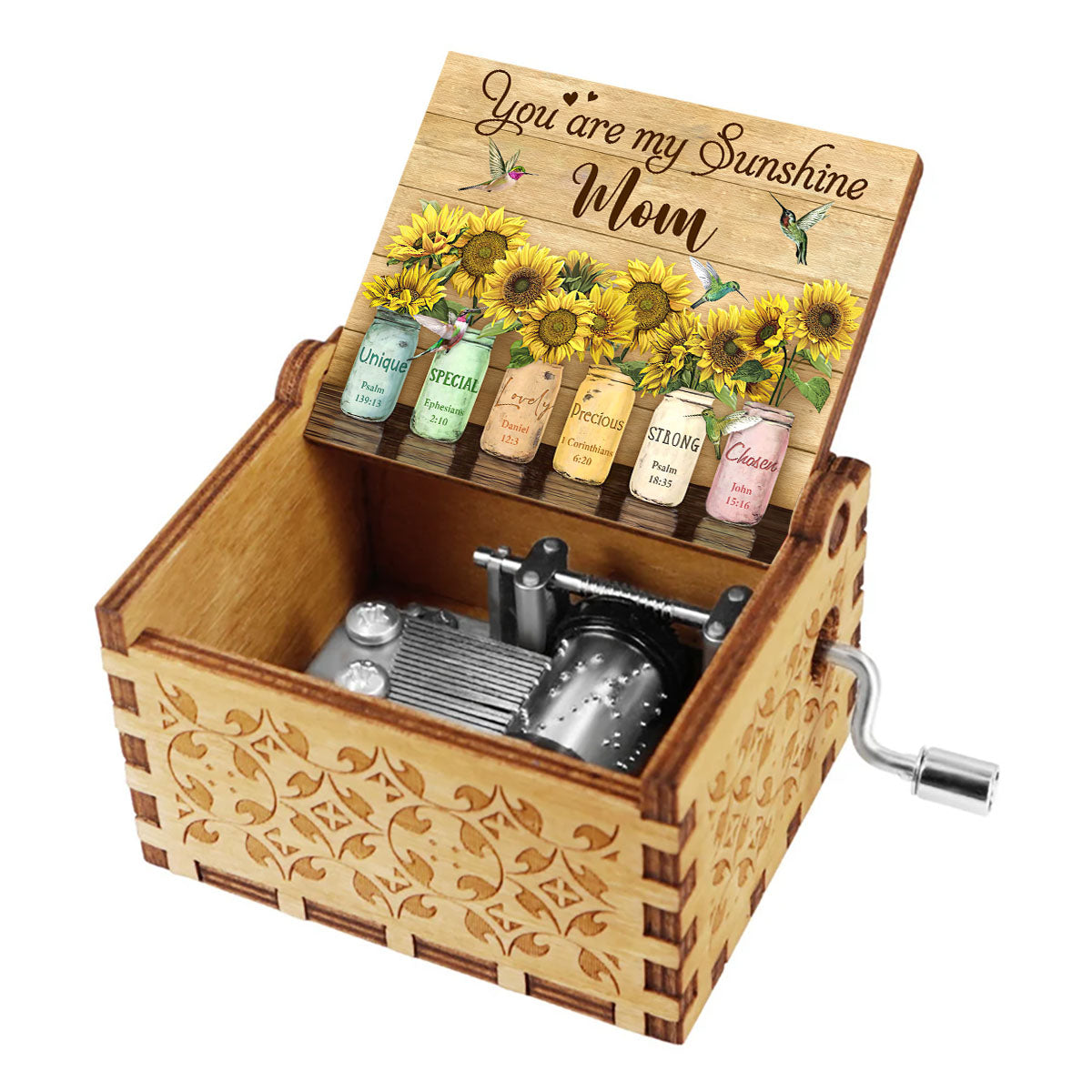 Tu es mon rayon de soleil - Cadeau pour maman, grand-mère, petite-fille, amie, sœur - Boîte à musique à manivelle personnalisée
