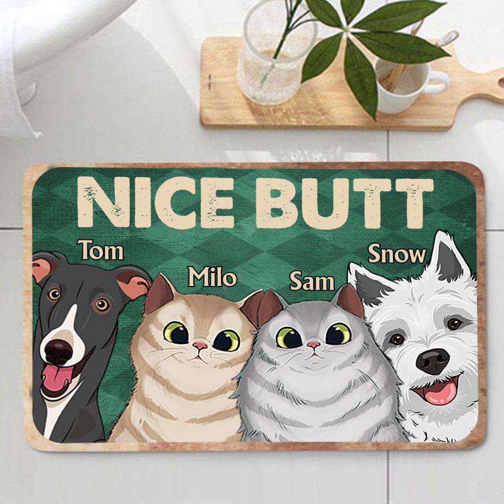 Tapis de bain personnalisé « Nice butt Shower » - Cadeau idéal pour les amoureux des chiens et des chats