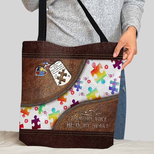 I'm His Voice He Is My Heart - Autism Awareness Tote Bag 062021