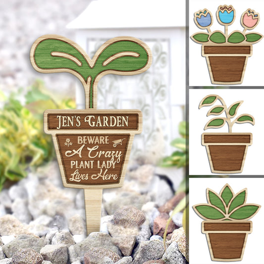 Attention, la folle aux plantes habite ici ! - Plaque de jardinage personnalisée en acrylique