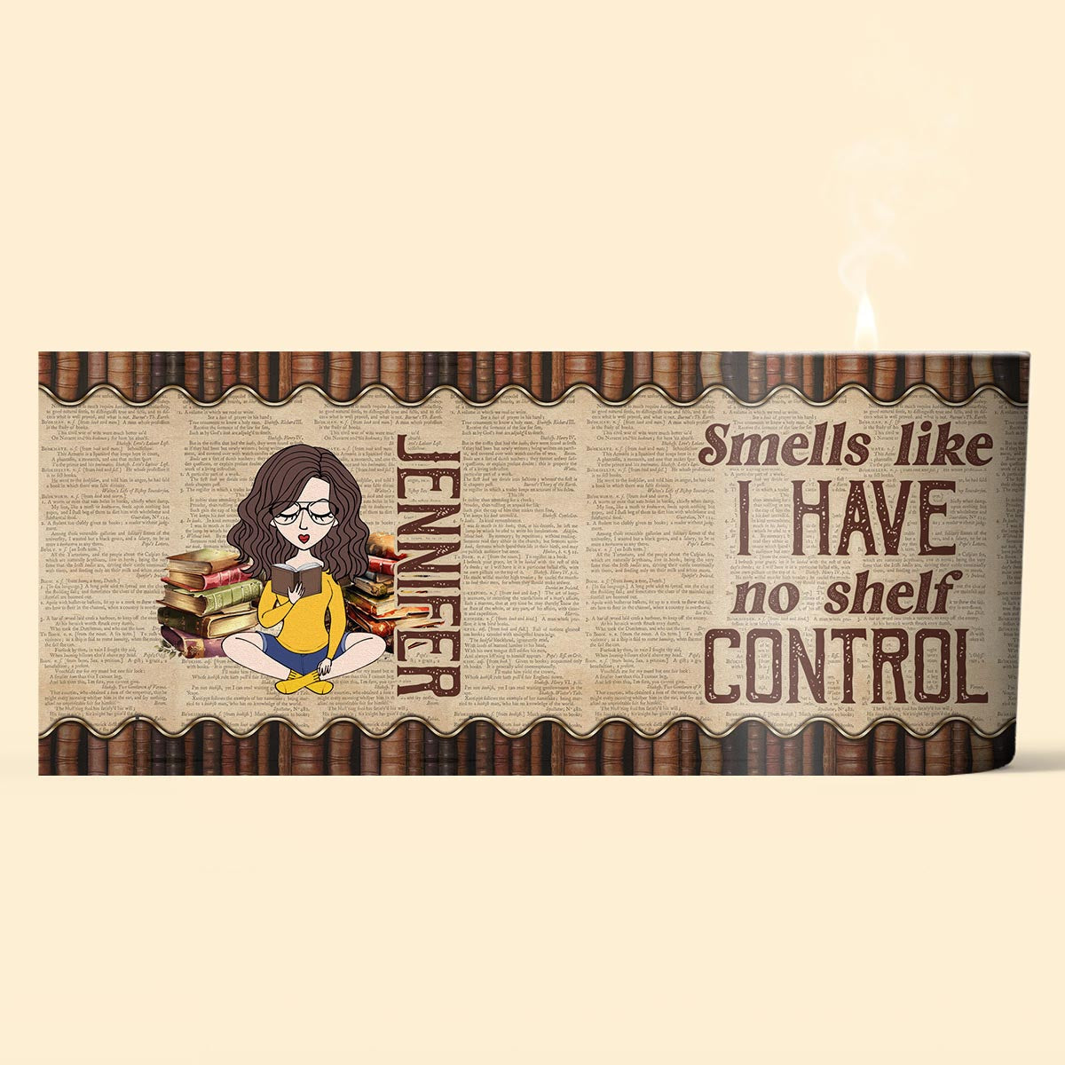 « Senteur de mon désordre » - Bougie personnalisée en forme de livre avec couvercle en bois