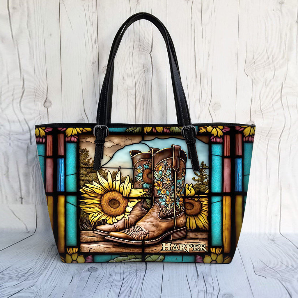 Je ne suis pas la plupart des femmes - Vitrail tournesol - Sac en cuir à motif cheval personnalisé