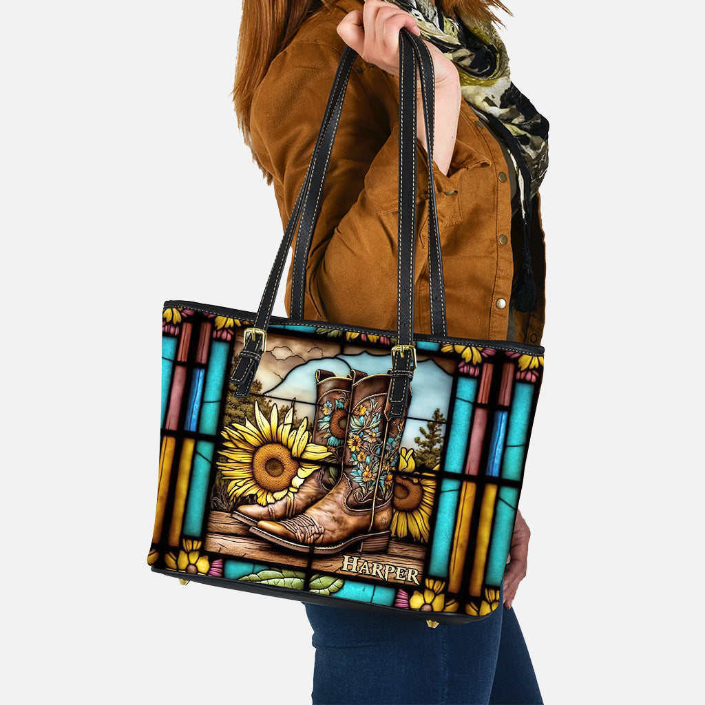 Je ne suis pas la plupart des femmes - Vitrail tournesol - Sac en cuir à motif cheval personnalisé