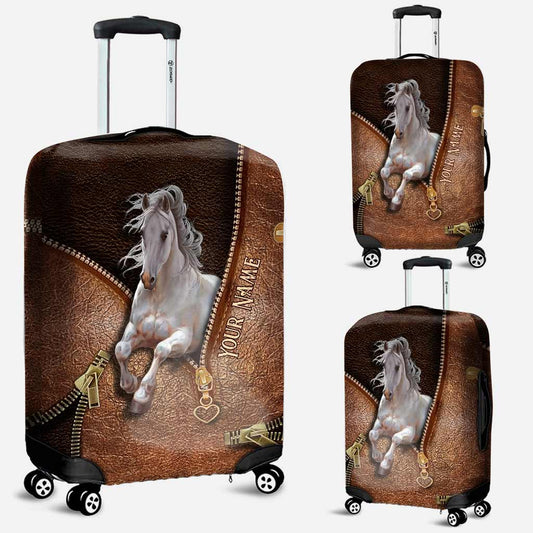 L'aventure commence - Housse de bagage personnalisée à motif cheval imprimé cuir