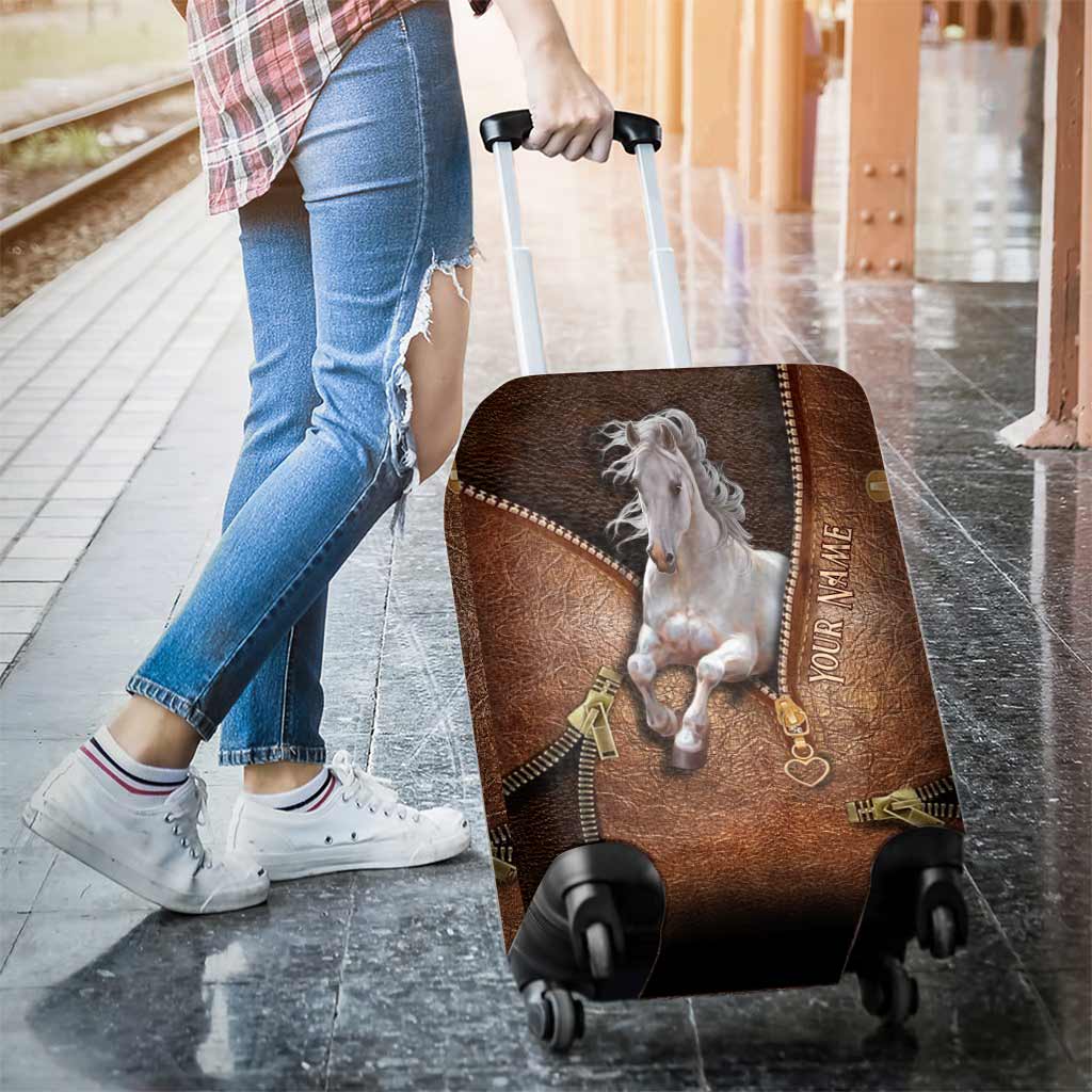 L'aventure commence - Housse de bagage personnalisée à motif cheval imprimé cuir