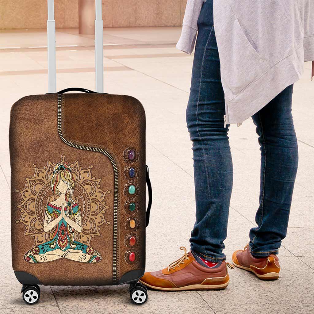The Adventure Begins - Personalized Yoga Luggage Cover With Leather Pattern Print