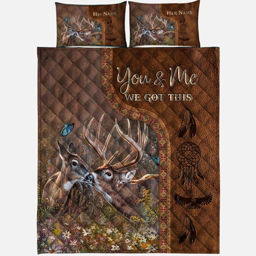 We Got This - Personalized Hunting Quilt Set With Leather Pattern Print