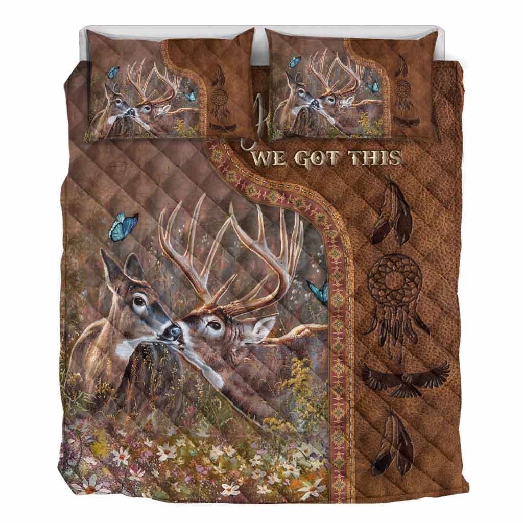 We Got This - Personalized Hunting Quilt Set With Leather Pattern Print