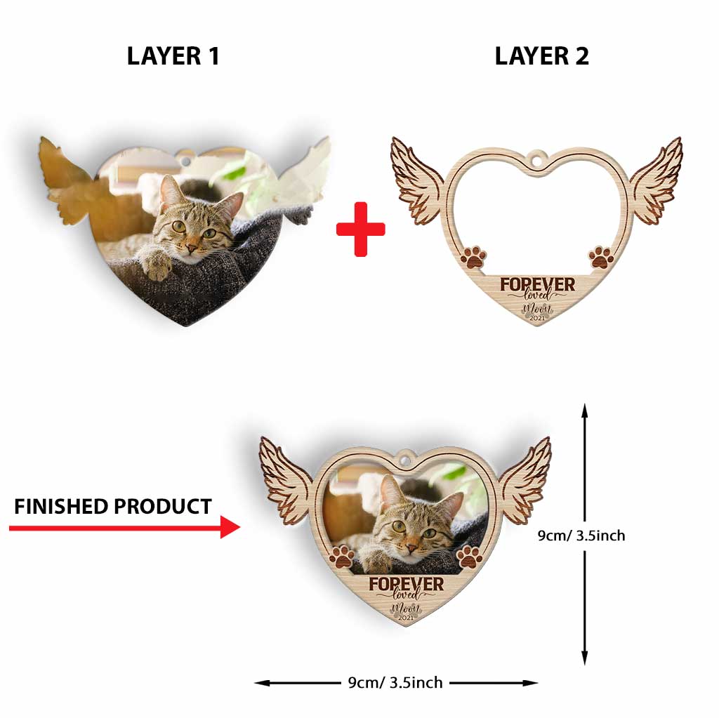 Aimé pour toujours - Ornement de Noël personnalisé en bois superposé représentant un chat