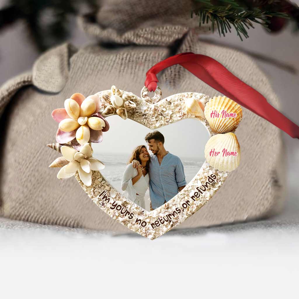 Je suis à toi. Ni retour ni remboursement - Ornement de Noël personnalisé pour couple (Impression recto verso)