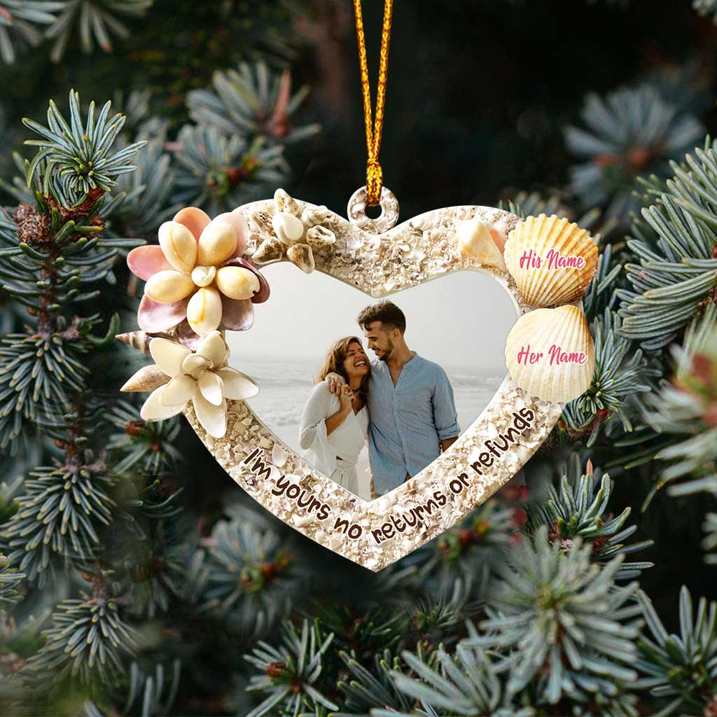 Je suis à toi. Ni retour ni remboursement - Ornement de Noël personnalisé pour couple (Impression recto verso)