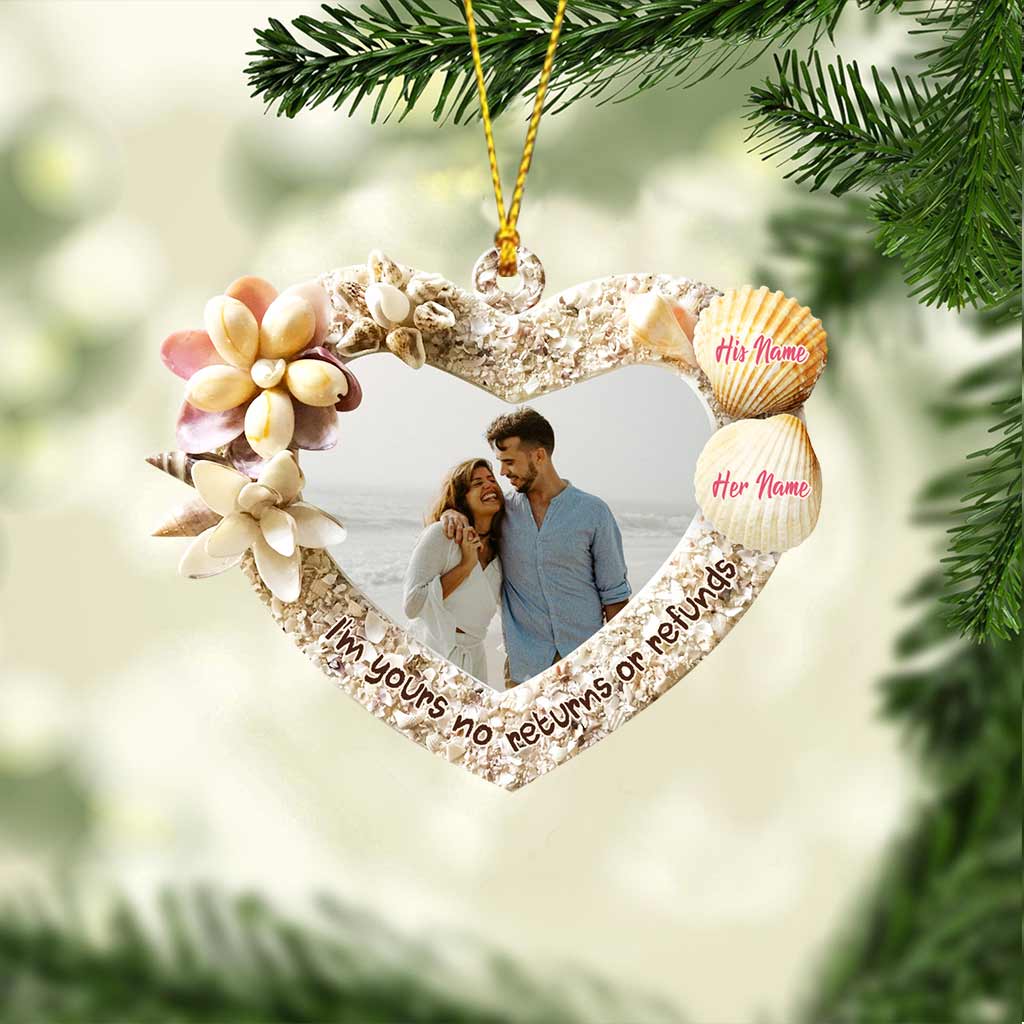 Je suis à toi. Ni retour ni remboursement - Ornement de Noël personnalisé pour couple (Impression recto verso)