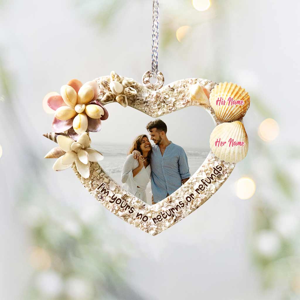 Je suis à toi. Ni retour ni remboursement - Ornement de Noël personnalisé pour couple (Impression recto verso)