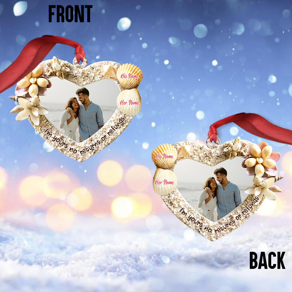 Je suis à toi. Ni retour ni remboursement - Ornement de Noël personnalisé pour couple (Impression recto verso)