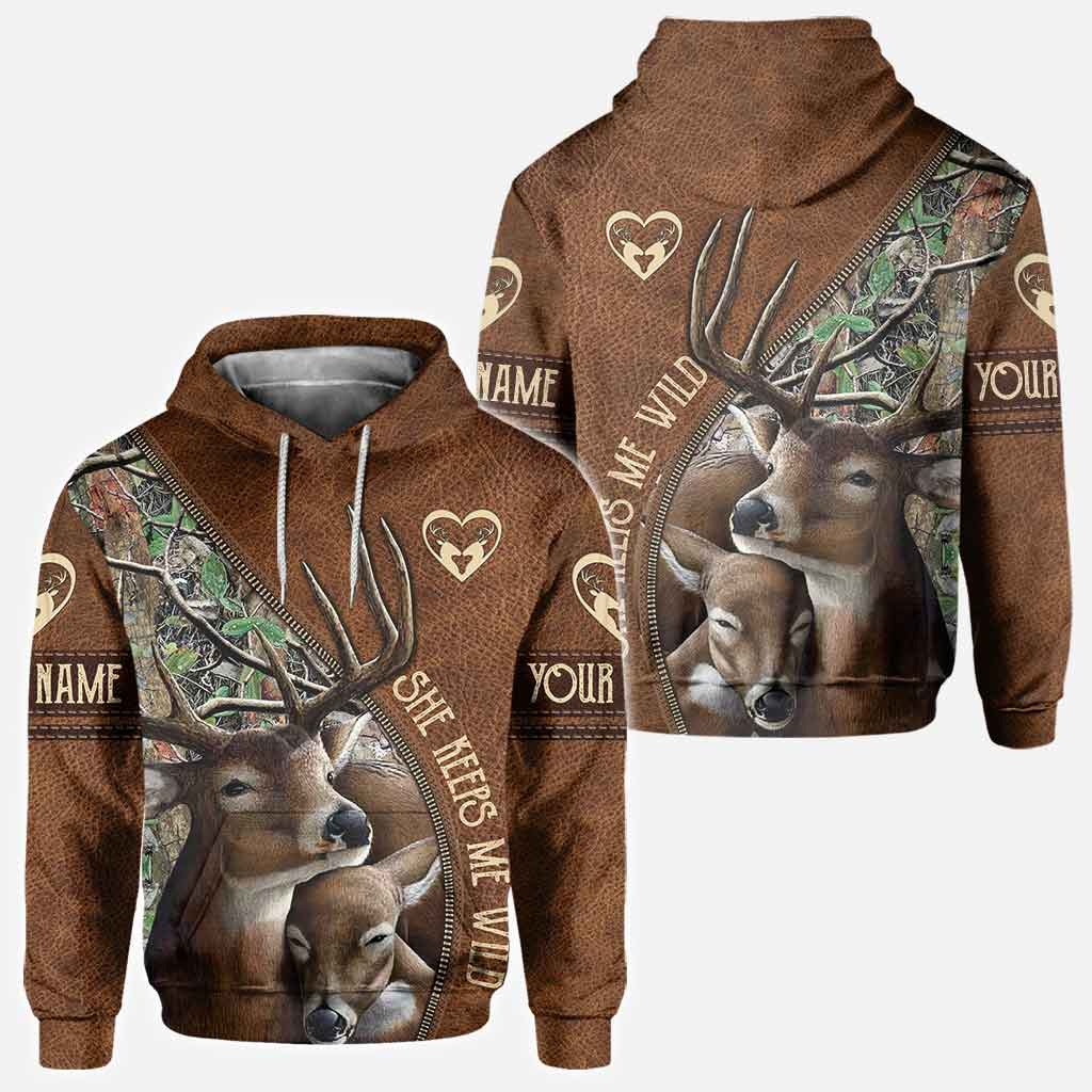 She Keeps Me Wild He Keeps Me Safe - Personalized Couple Hunting All Over T-shirt and Hoodie