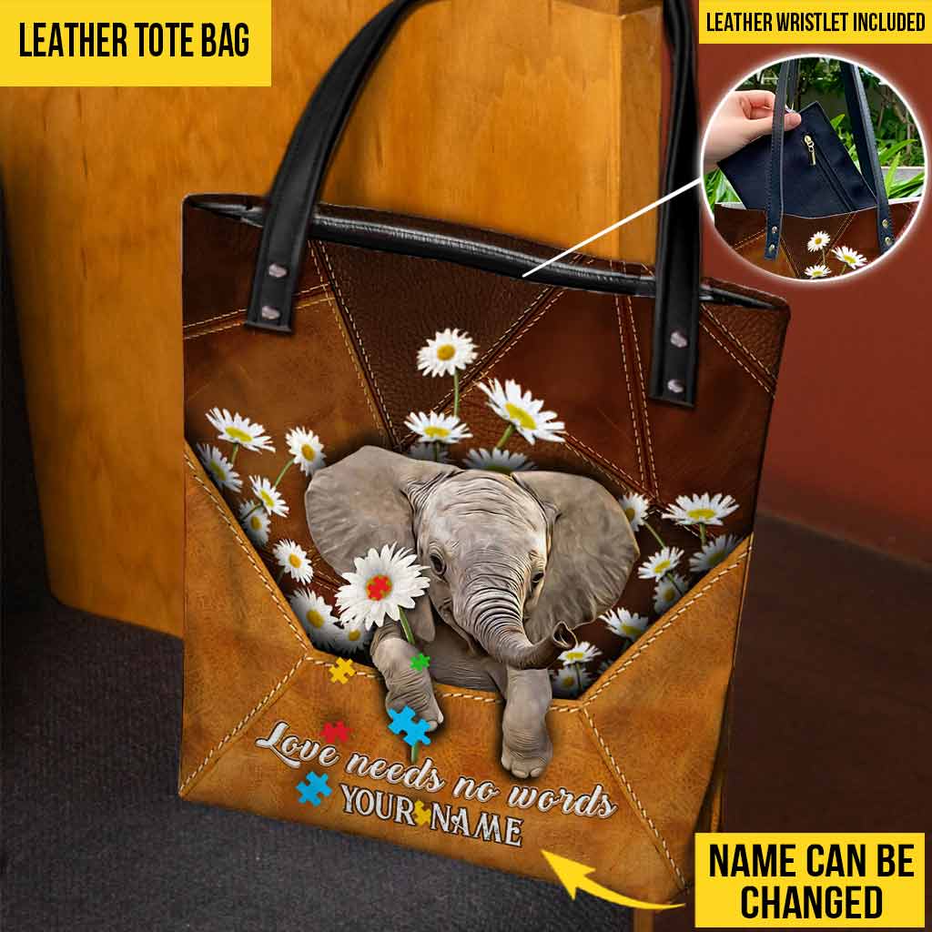 L'amour n'a pas besoin de mots - Enveloppe Éléphant Marguerite - Sac fourre-tout personnalisé pour la sensibilisation à l'autisme