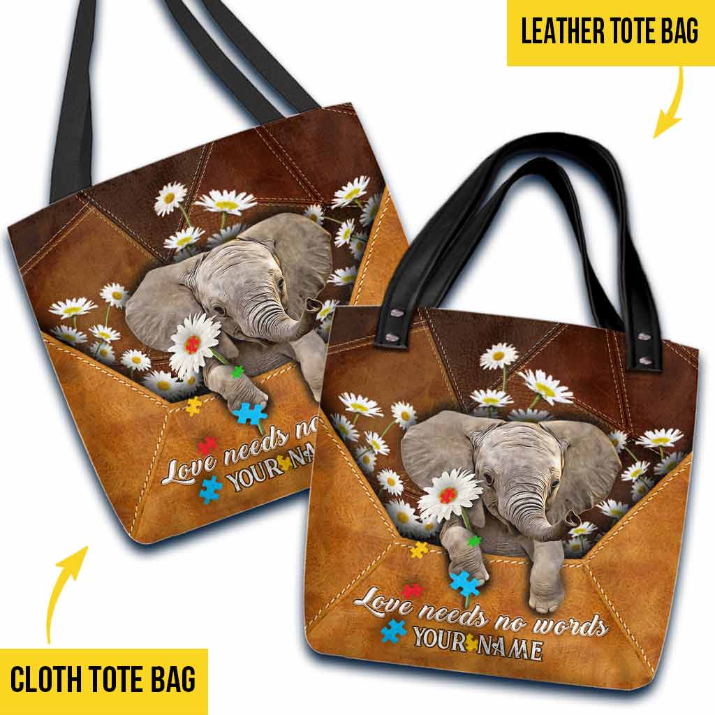 L'amour n'a pas besoin de mots - Enveloppe Éléphant Marguerite - Sac fourre-tout personnalisé pour la sensibilisation à l'autisme