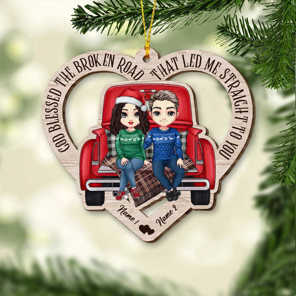 Dieu a béni la route brisée - Ornement de Noël personnalisé pour couple
