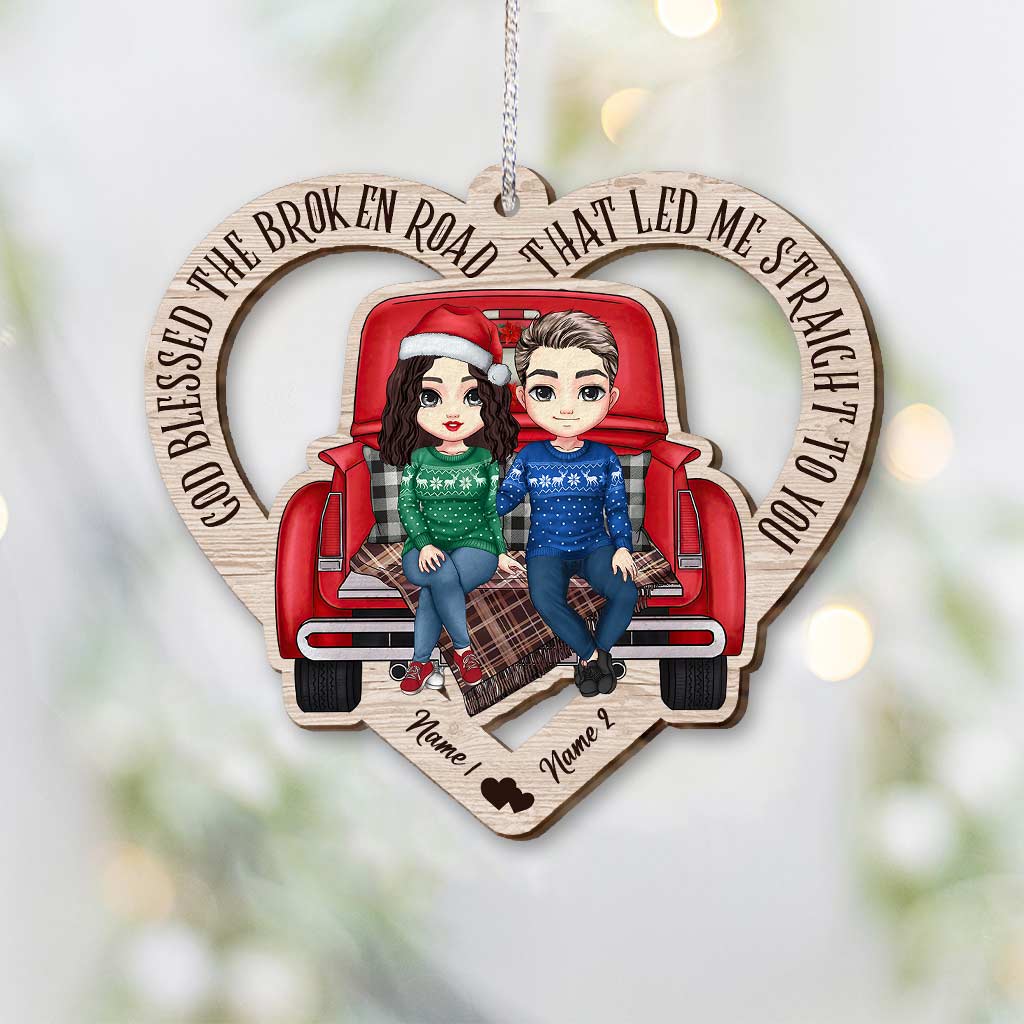 Dieu a béni la route brisée - Ornement de Noël personnalisé pour couple