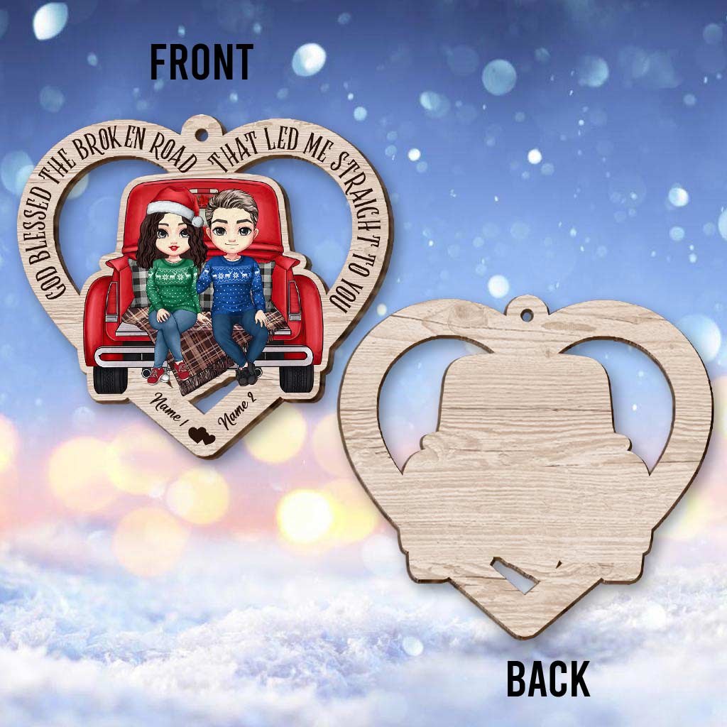 Dieu a béni la route brisée - Ornement de Noël personnalisé pour couple