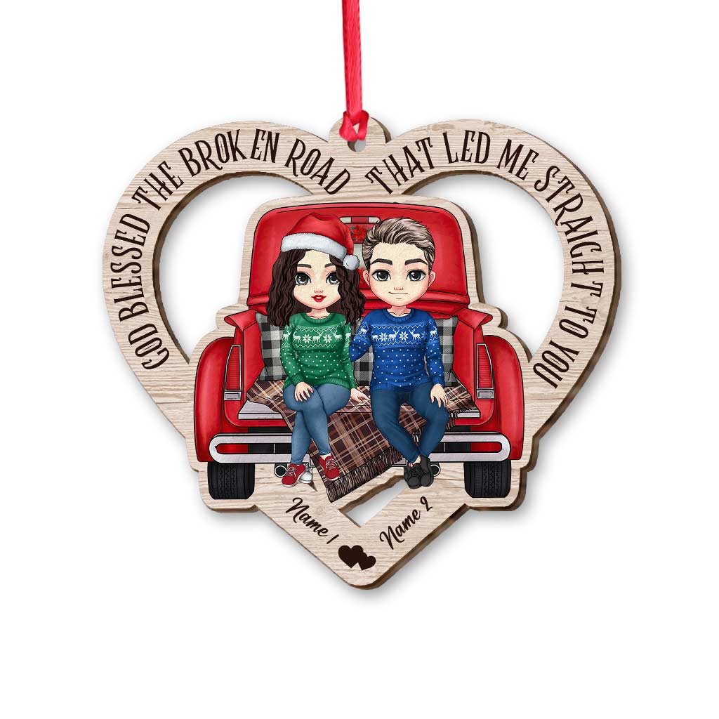 Dieu a béni la route brisée - Ornement de Noël personnalisé pour couple