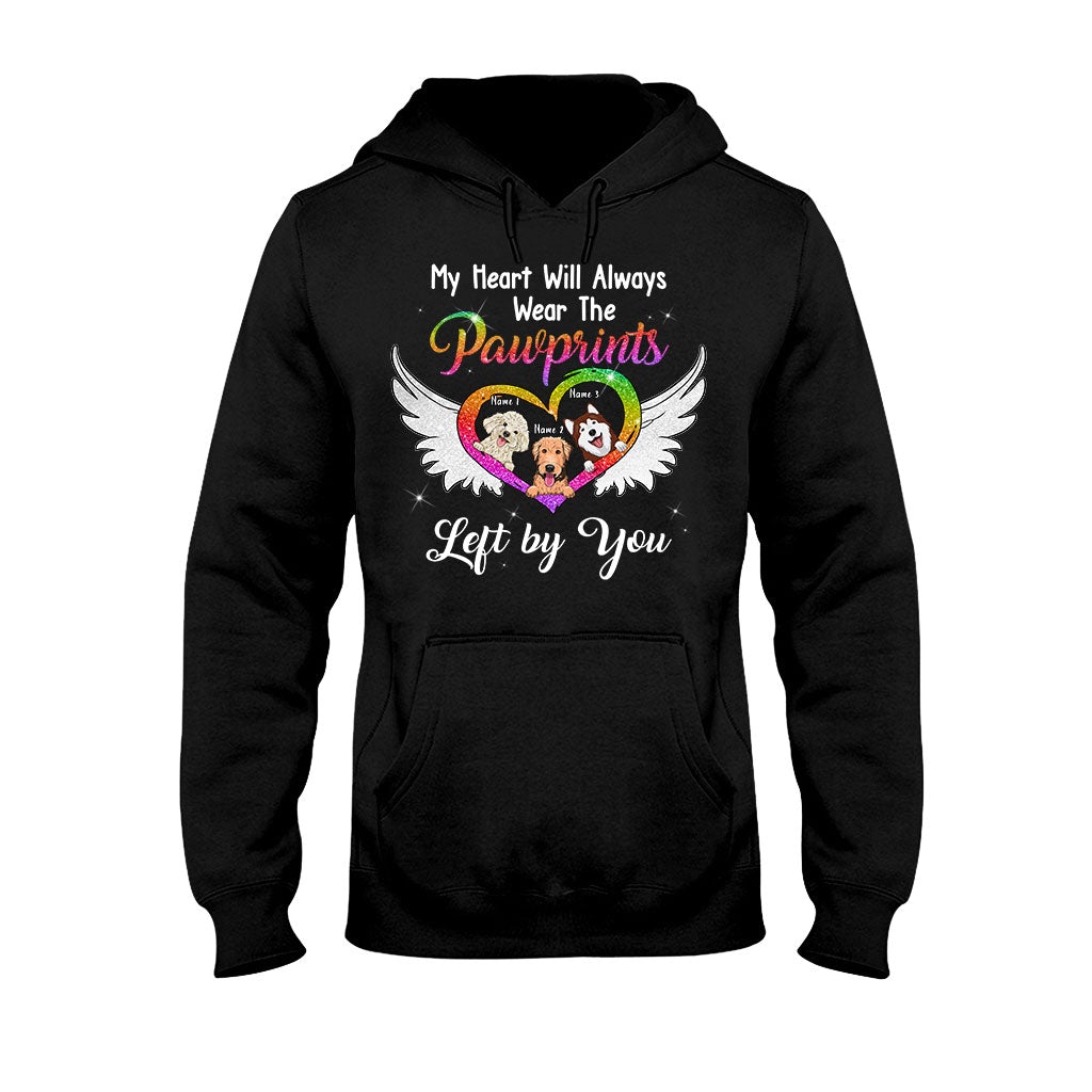Mon cœur portera toujours les empreintes de pattes - T-shirt et sweat à capuche personnalisés pour chien avec impression à paillettes.