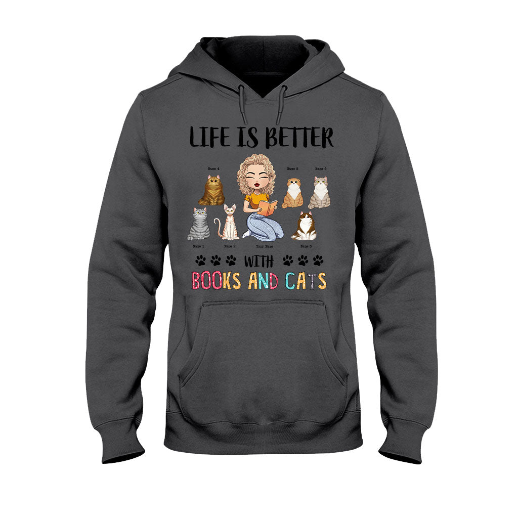 La vie est plus belle avec des livres et des chats - T-shirt et sweat à capuche personnalisés.