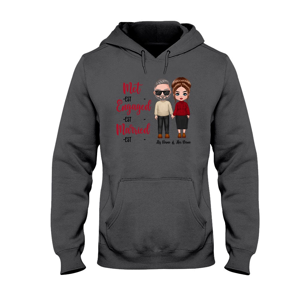Met Engaged Married - Personalized Couple T-shirt and Hoodie