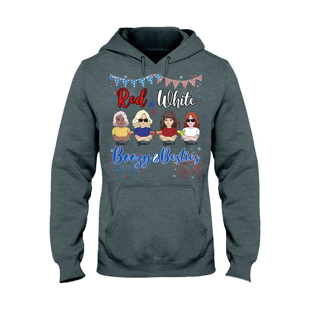 T-shirt et sweat à capuche personnalisés « Rouge, Blanc, Alcool et Meilleures Amies » pour la fête de l'Indépendance