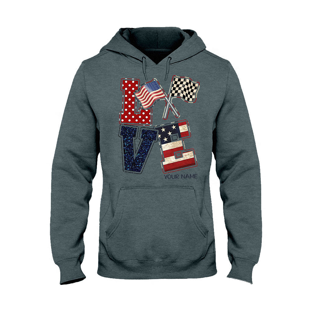 J'adore la course automobile - T-shirt et sweat à capuche personnalisés pour la fête de l'Indépendance