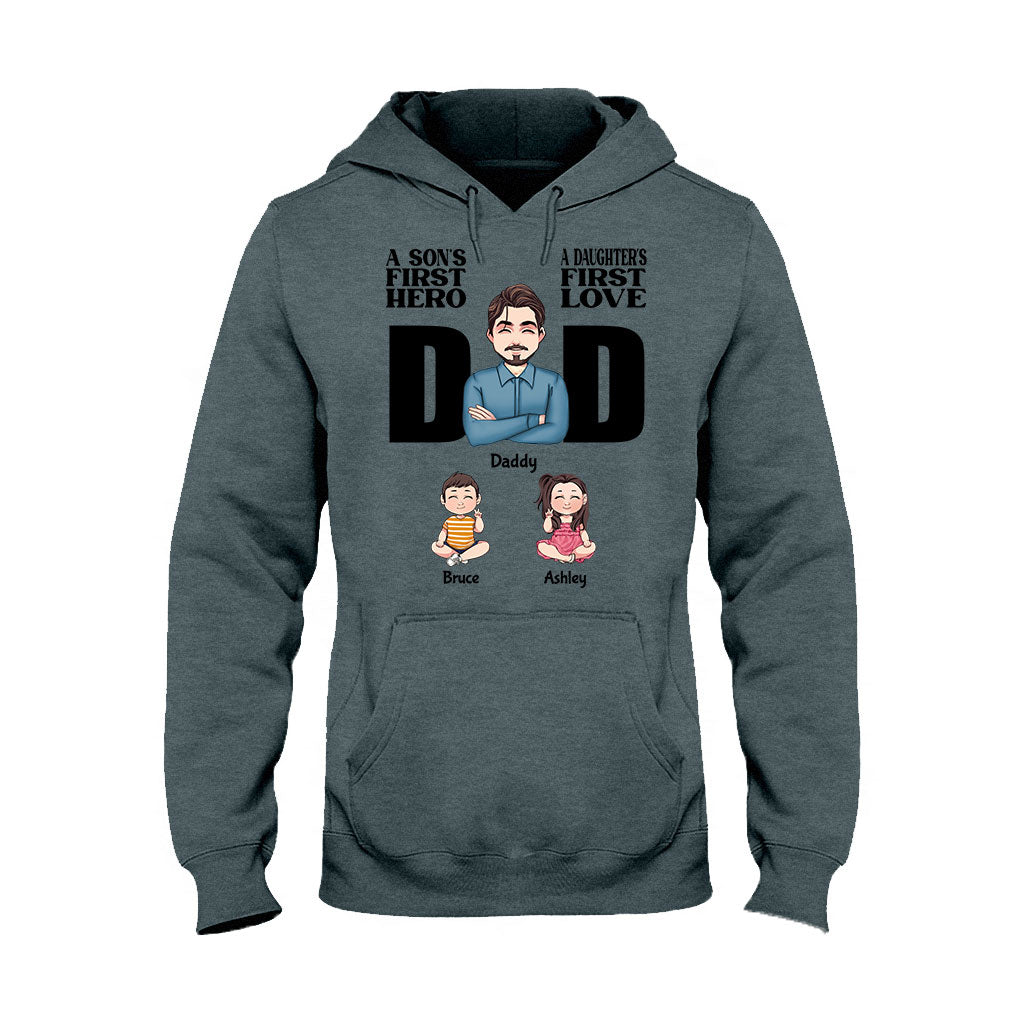 Le premier héros d'un fils, le premier amour d'une fille - T-shirt et sweat à capuche personnalisés pour papa