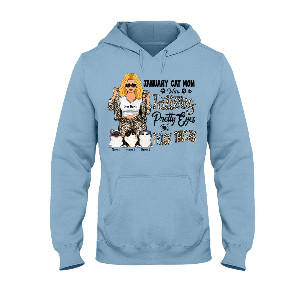 Cat Mom With Tattoos Pretty Eyes And Thick Thighs - Personalized Mother's Day Cat T-shirt and Hoodie