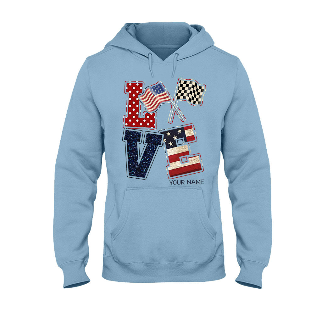 J'adore la course automobile - T-shirt et sweat à capuche personnalisés pour la fête de l'Indépendance