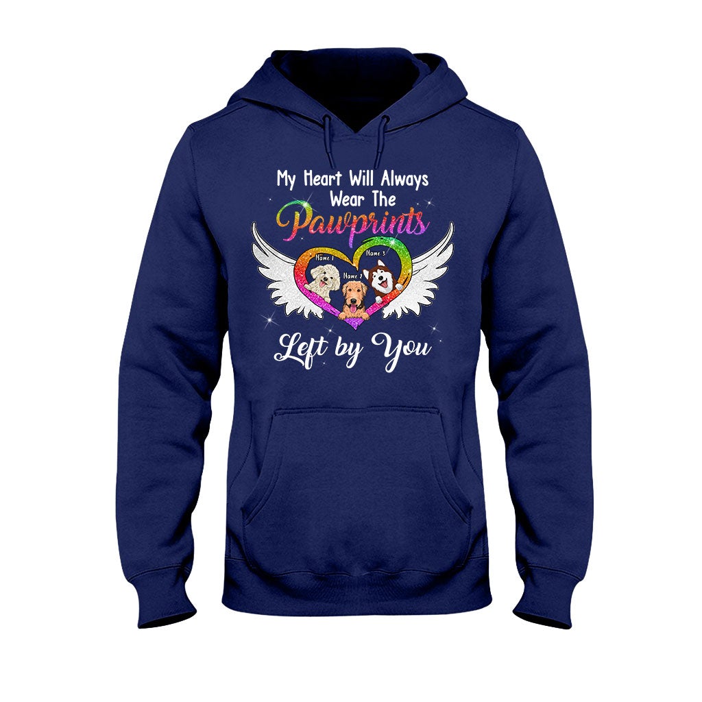 Mon cœur portera toujours les empreintes de pattes - T-shirt et sweat à capuche personnalisés pour chien avec impression à paillettes.