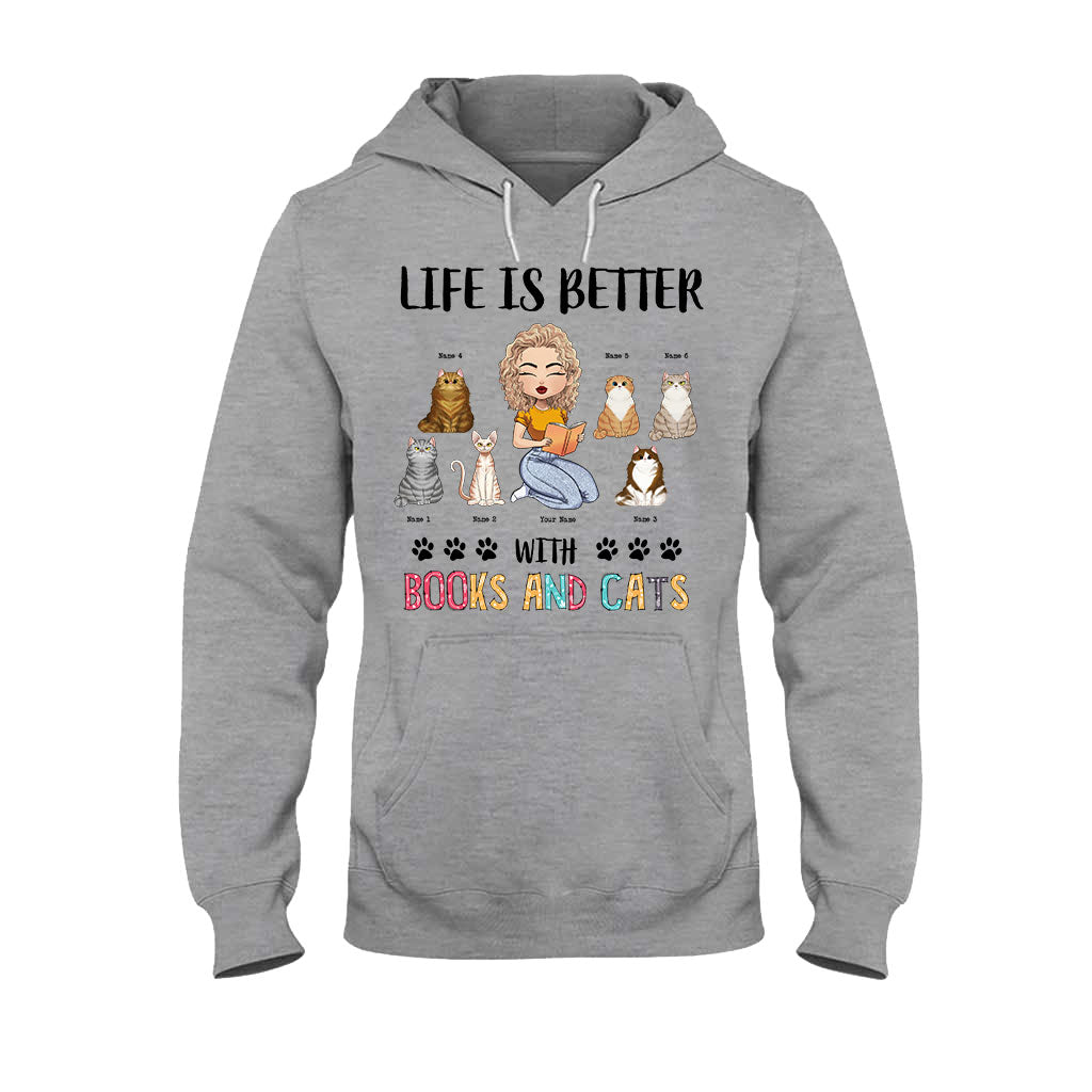 La vie est plus belle avec des livres et des chats - T-shirt et sweat à capuche personnalisés.