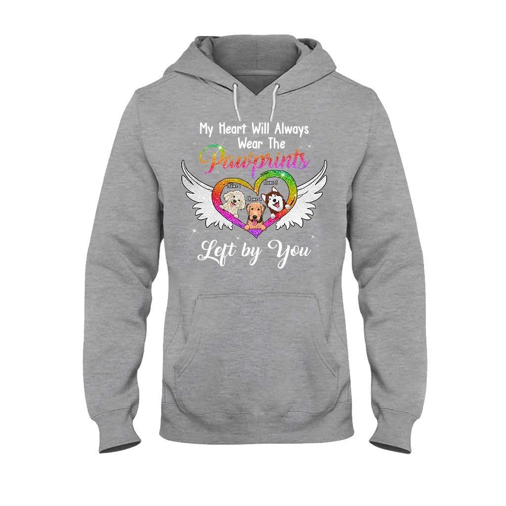 Mon cœur portera toujours les empreintes de pattes - T-shirt et sweat à capuche personnalisés pour chien avec impression à paillettes.