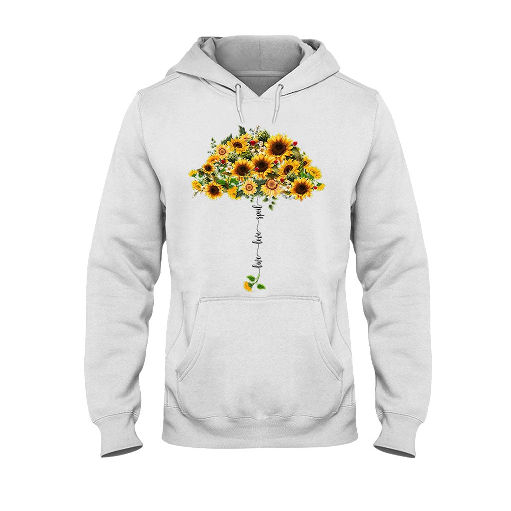 T-shirt et sweat à capuche personnalisés « Vivre, aimer, gâter » avec parapluie tournesol - 1021