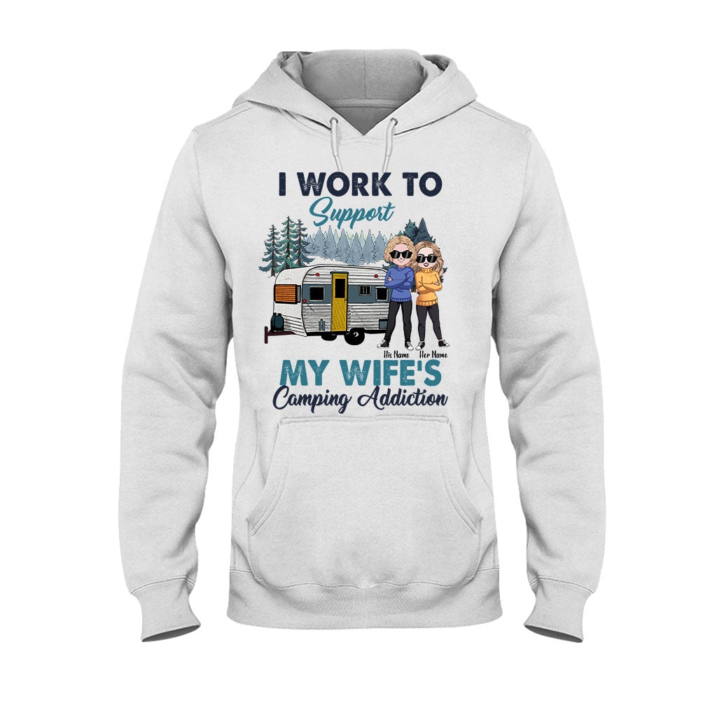 Support My Wife's Camping Addiction - Personalized Couple T-shirt and Hoodie