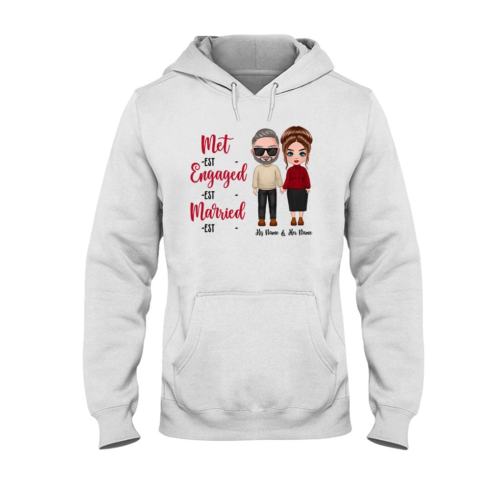 Met Engaged Married - Personalized Couple T-shirt and Hoodie