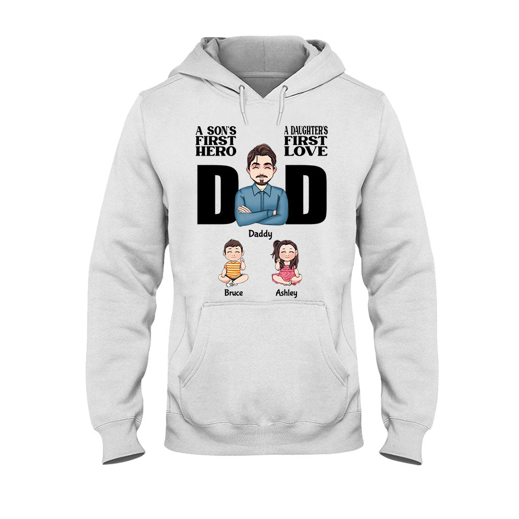 Le premier héros d'un fils, le premier amour d'une fille - T-shirt et sweat à capuche personnalisés pour papa