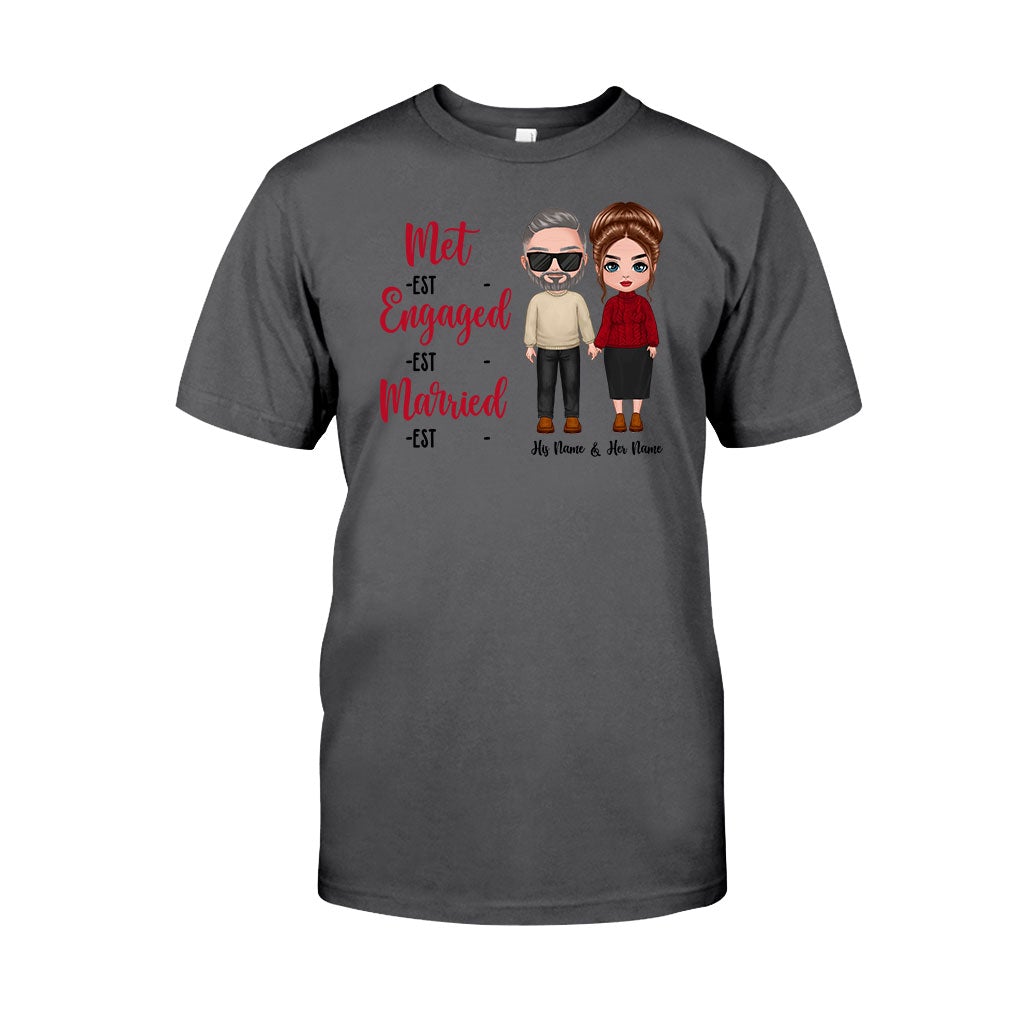 Met Engaged Married - Personalized Couple T-shirt and Hoodie