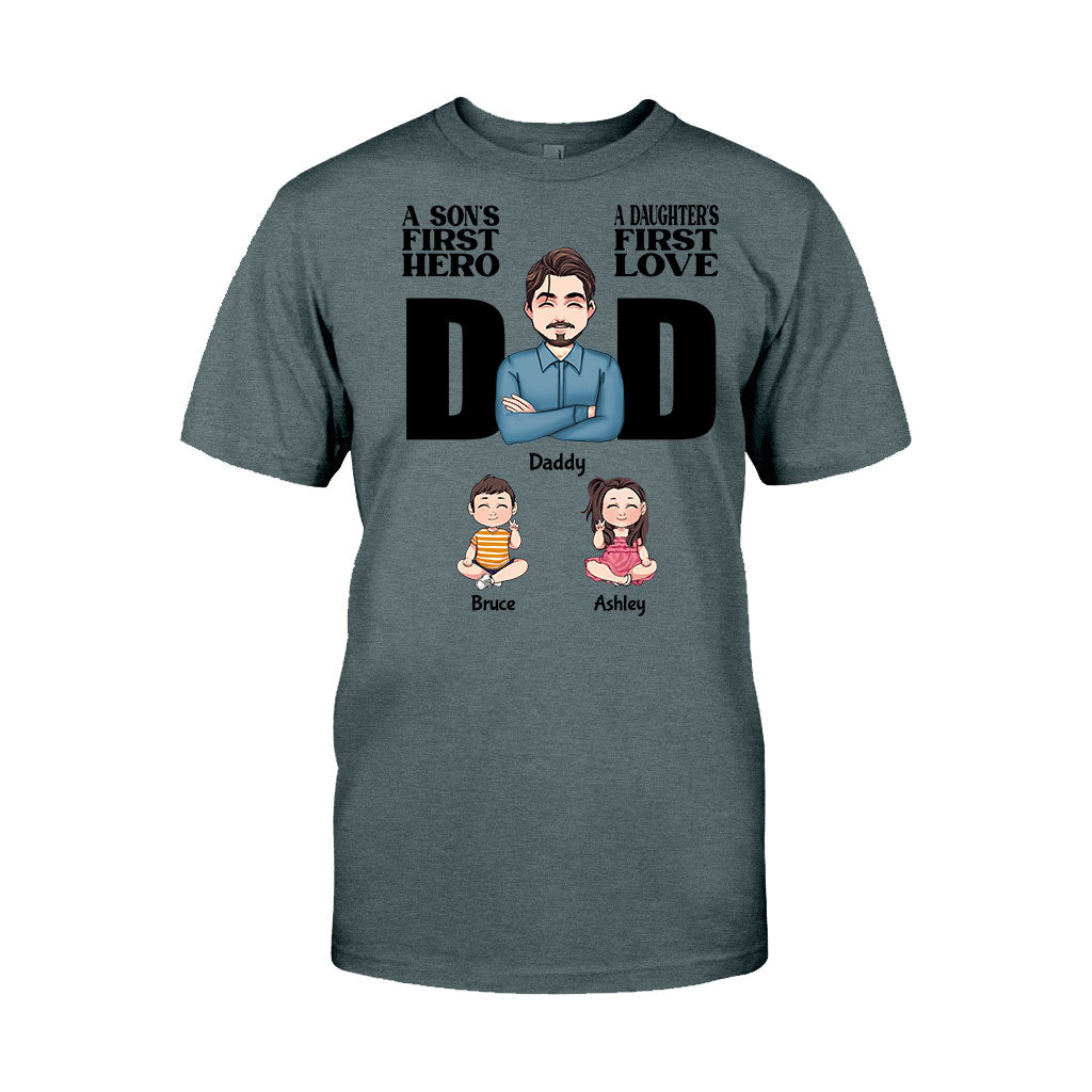Le premier héros d'un fils, le premier amour d'une fille - T-shirt et sweat à capuche personnalisés pour papa